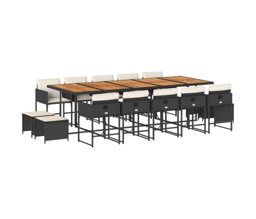 Set comedor de jardín con cojines 15 pzas ratán sintético negro