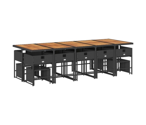 Set comedor de jardín con cojines 15 pzas ratán sintético negro