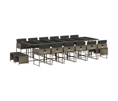 Set comedor de jardín 17 pzas y cojines ratán sintético gris
