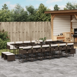 Set de muebles jardín 17 pzas y cojines ratán sintético marrón