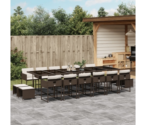 Set de muebles jardín 17 pzas y cojines ratán sintético marrón