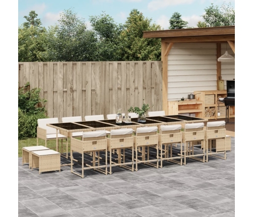 Set comedor de jardín 17 pzas con cojines ratán sintético beige
