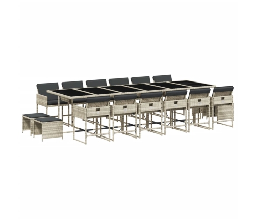 Set comedor jardín y cojines 17 pzas ratán sintético gris claro