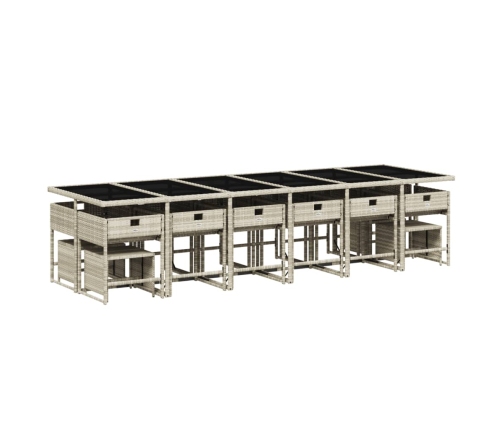 Set comedor jardín y cojines 17 pzas ratán sintético gris claro