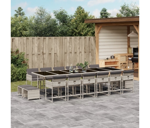 Set comedor jardín y cojines 17 pzas ratán sintético gris claro