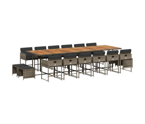Set comedor de jardín 17 pzas y cojines ratán sintético gris