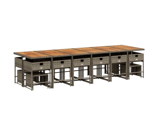 Set comedor de jardín 17 pzas y cojines ratán sintético gris