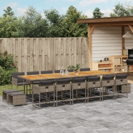 Set comedor de jardín 17 pzas y cojines ratán sintético gris