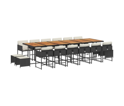 Set de muebles jardín 17 pzas con cojines ratán sintético negro