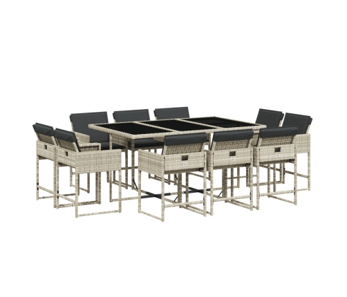 Set de comedor de jardín 11 pzas y cojines ratán sintético gris