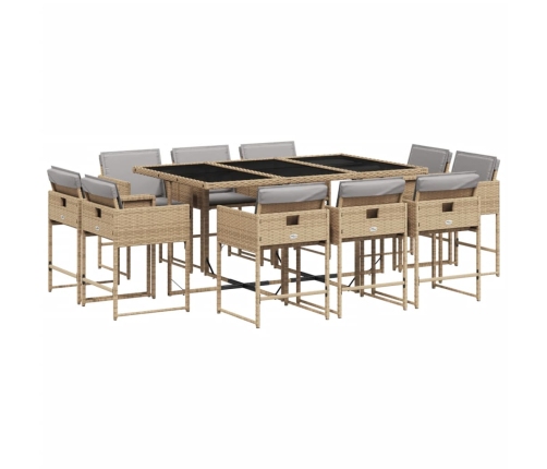 Set comedor de jardín 11 pzas con cojines ratán sintético beige