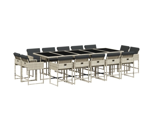 Set comedor jardín y cojines 15 pzas ratán sintético gris claro