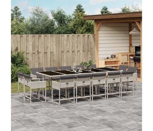 Set comedor jardín y cojines 15 pzas ratán sintético gris claro