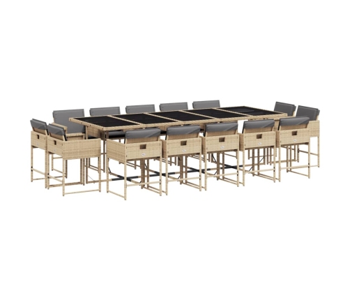 Set comedor de jardín con cojines 15 pzas ratán sintético beige