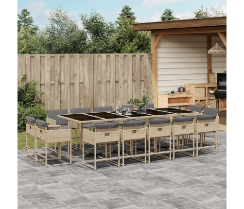Set comedor de jardín con cojines 15 pzas ratán sintético beige
