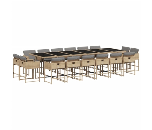 Set comedor de jardín 17 pzas con cojines ratán sintético beige