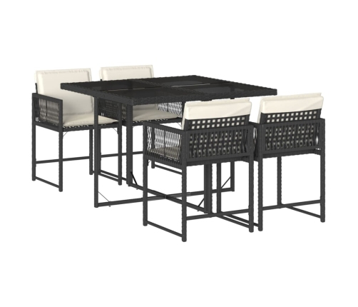 Set de muebles jardín 5 pzas con cojines ratán sintético negro