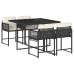 Set de muebles jardín 5 pzas con cojines ratán sintético negro