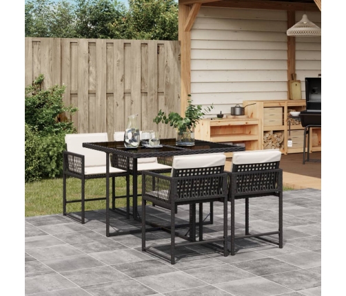 Set de muebles jardín 5 pzas con cojines ratán sintético negro