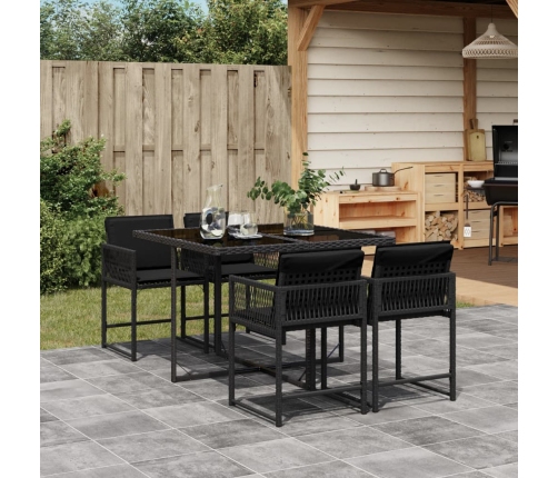 Set de muebles jardín 5 pzas con cojines ratán sintético negro
