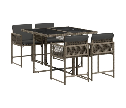 Set comedor de jardín 5 piezas con cojines ratán sintético gris