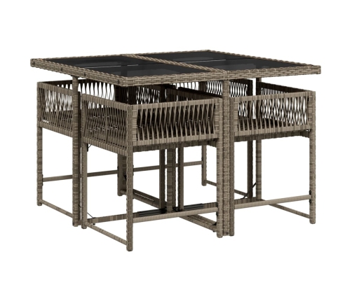 Set comedor de jardín 5 piezas con cojines ratán sintético gris
