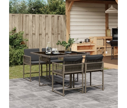 Set comedor de jardín 5 piezas con cojines ratán sintético gris