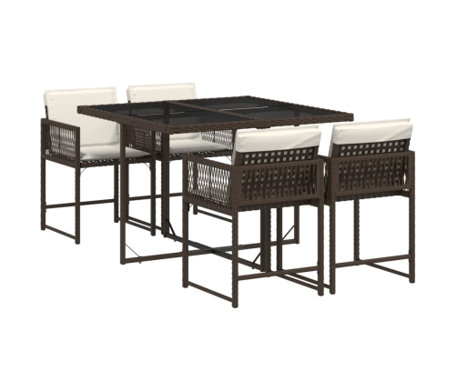 Set comedor de jardín 5 piezas y cojines ratán sintético marrón