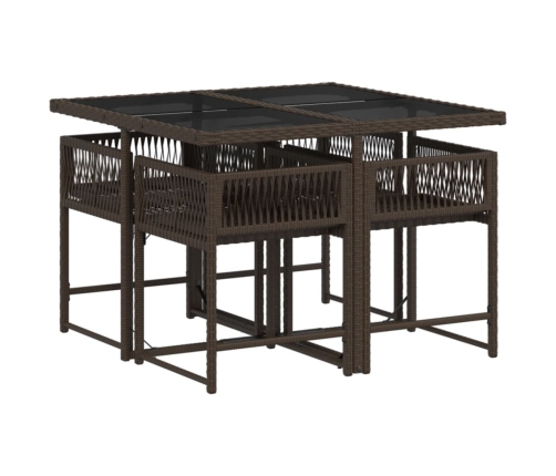 Set comedor de jardín 5 piezas y cojines ratán sintético marrón