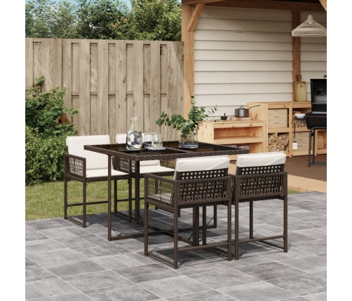 Set comedor de jardín 5 piezas y cojines ratán sintético marrón