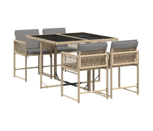 Set comedor de jardín 5 pzas con cojines ratán sintético beige