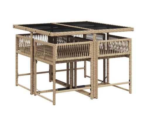 Set comedor de jardín 5 pzas con cojines ratán sintético beige