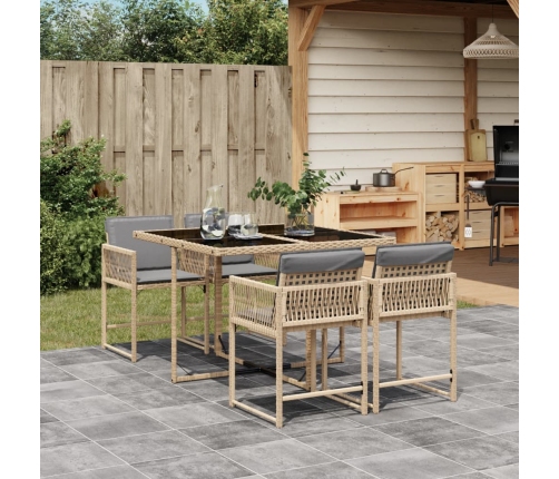 Set comedor de jardín 5 pzas con cojines ratán sintético beige