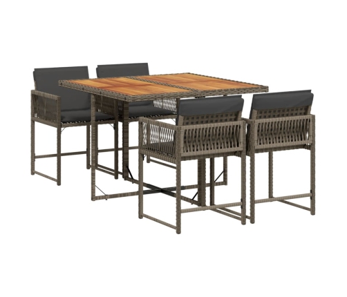 Set comedor de jardín 5 piezas con cojines ratán sintético gris