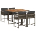 Set comedor de jardín 5 piezas con cojines ratán sintético gris