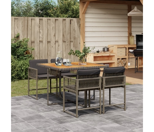 Set comedor de jardín 5 piezas con cojines ratán sintético gris