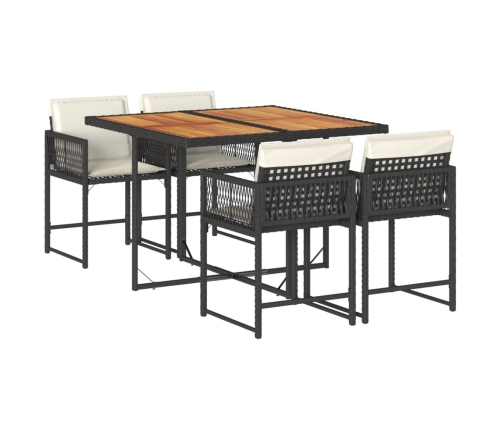 Set de muebles jardín 5 pzas con cojines ratán sintético negro