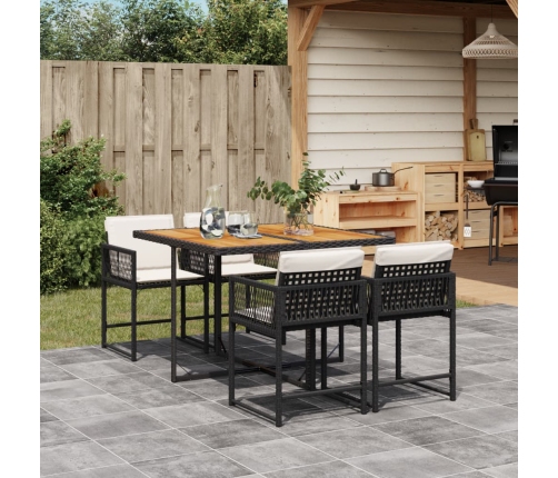 Set de muebles jardín 5 pzas con cojines ratán sintético negro