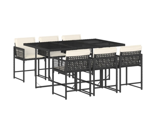 Set de comedor de jardín 7 pzas y cojines ratán sintético negro