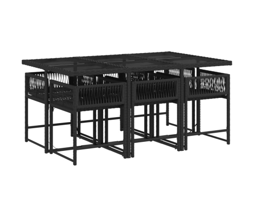 Set de comedor de jardín 7 pzas y cojines ratán sintético negro