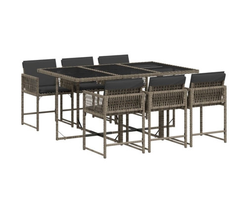 Set comedor jardín 7 pzas y cojines ratán sintético gris