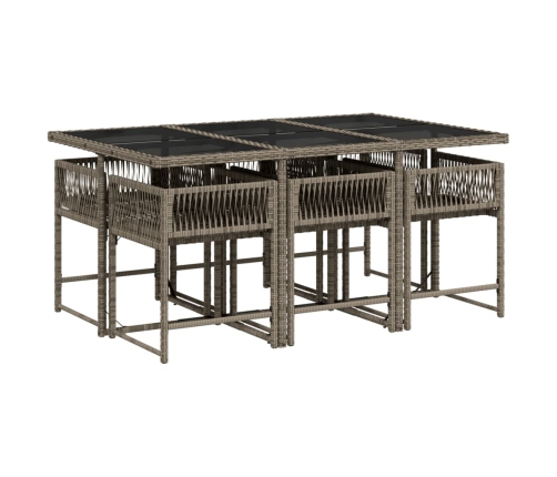 Set comedor jardín 7 pzas y cojines ratán sintético gris