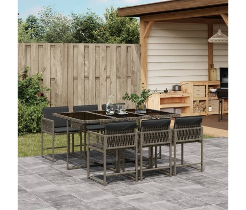 Set comedor jardín 7 pzas y cojines ratán sintético gris