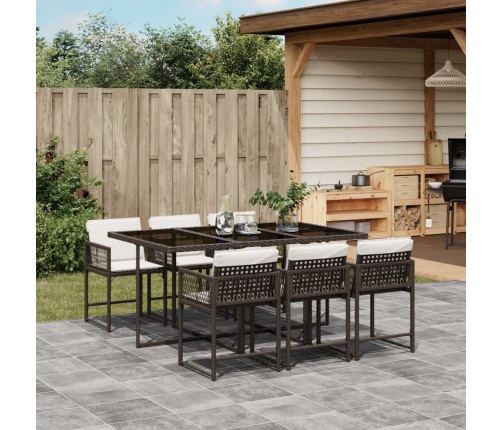 Set comedor de jardín 7 pzas con cojines ratán sintético marrón