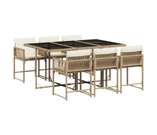 Set comedor de jardín 7 pzas con cojines ratán sintético beige