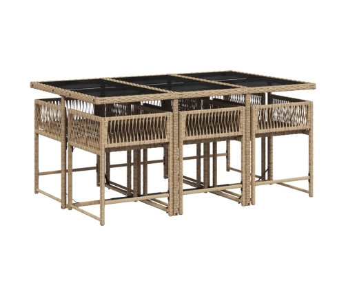 Set comedor de jardín 7 pzas con cojines ratán sintético beige