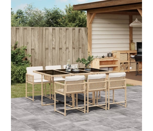 Set comedor de jardín 7 pzas con cojines ratán sintético beige