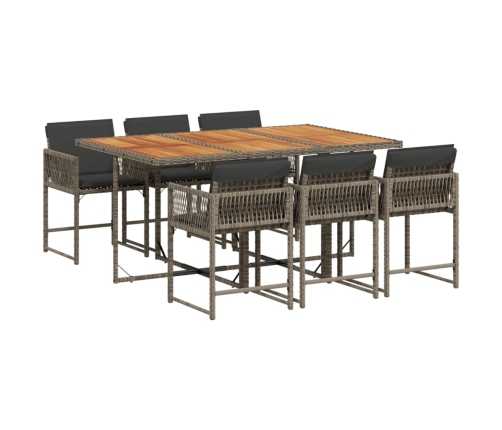 Set comedor jardín 7 pzas y cojines ratán sintético gris