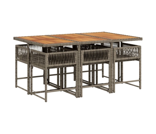 Set comedor jardín 7 pzas y cojines ratán sintético gris