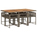 Set comedor jardín 7 pzas y cojines ratán sintético gris